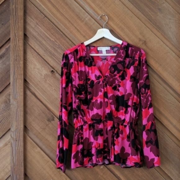 Michael Kors Tops - MICHAEL KORS Pink Floral Surplice Blouse